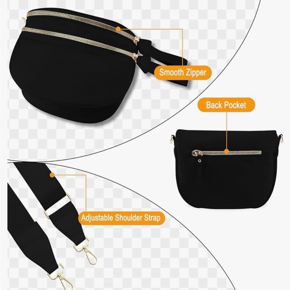 ✨🖤Black Bum Bag Crossbody Sling Bag - Wide Strap 🖤✨ NWT - Picture 3 of 7